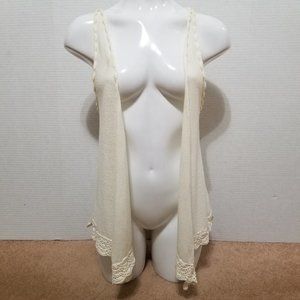 Decree vest Large crochet embellished slub knit racerback open front waterfall